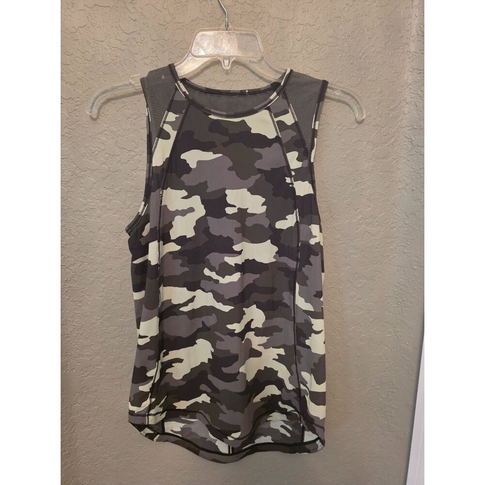 Lululemon Sculpt Green Camo Performance Tank Top 6 Lightweight EUC